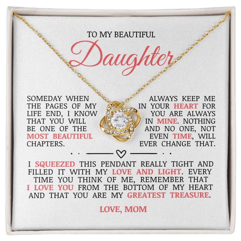 To My Beautiful Daughter "Always Keep Me In Your Heart" Love Knot Necklace