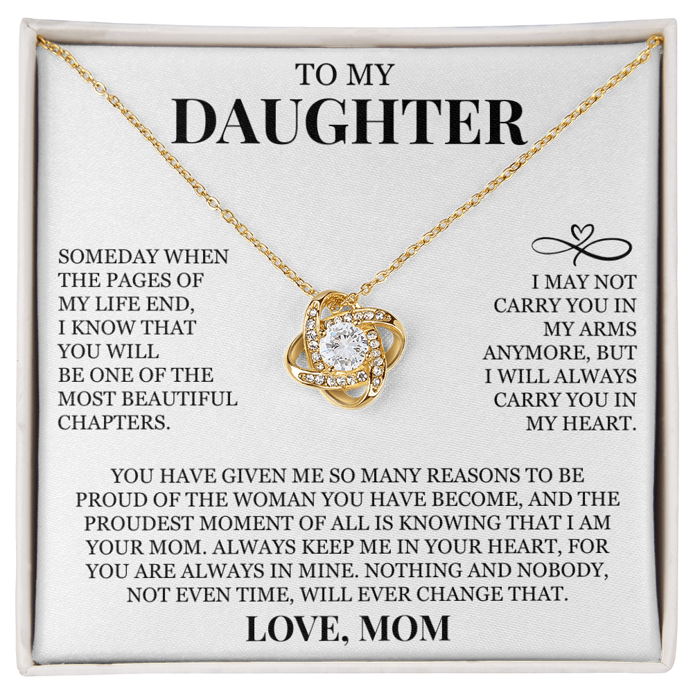 To My Daughter "I Will Always Carry You In My Heart" Love Knot Necklace