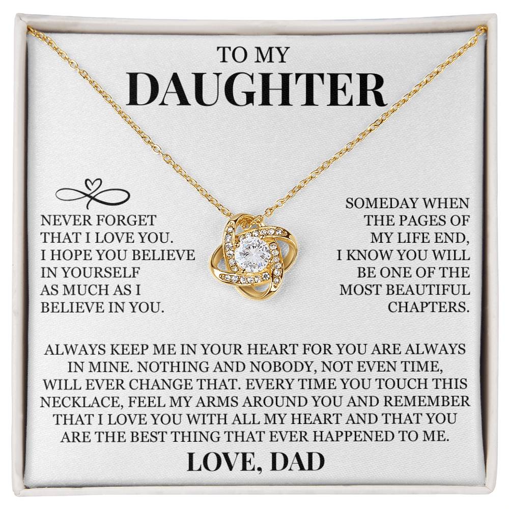 To My Daughter "Never Forget That I Love You" Love Knot Necklace