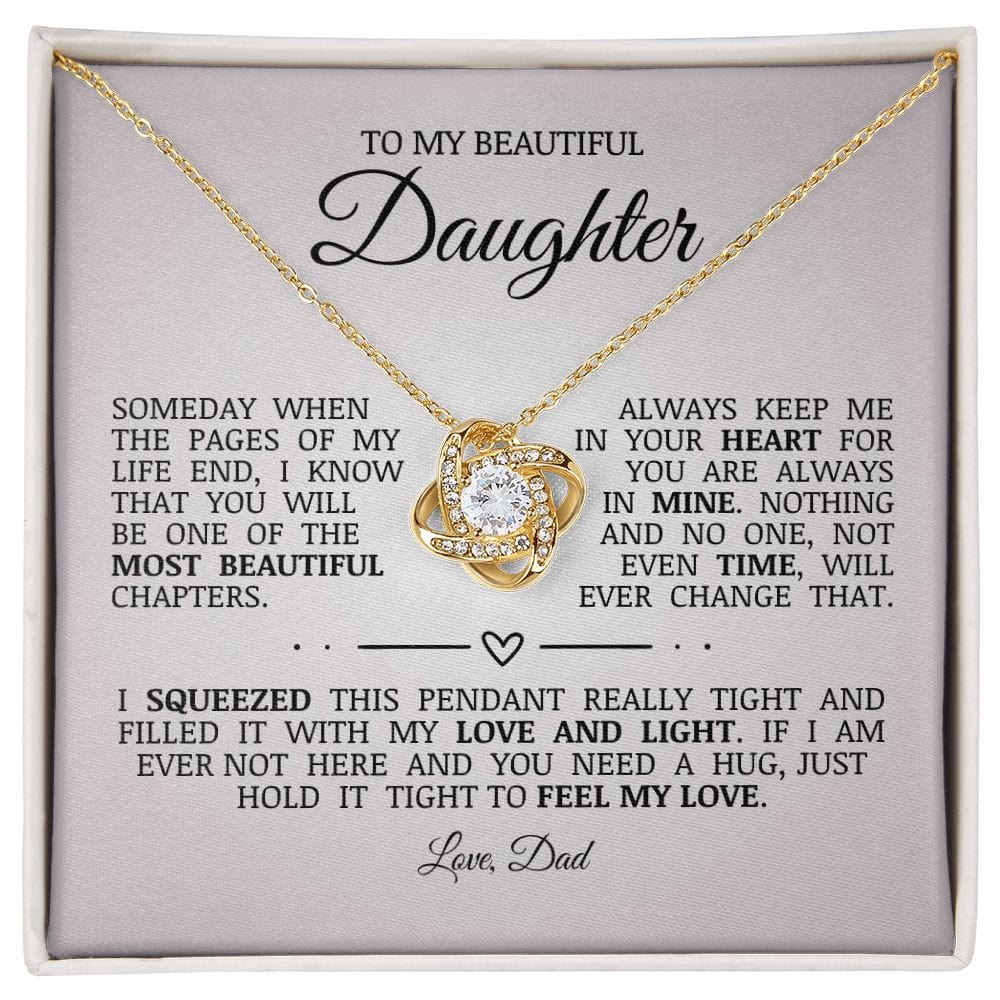 To My Beautiful Daughter "Always Keep Me In Your Heart" Love Knot Necklace