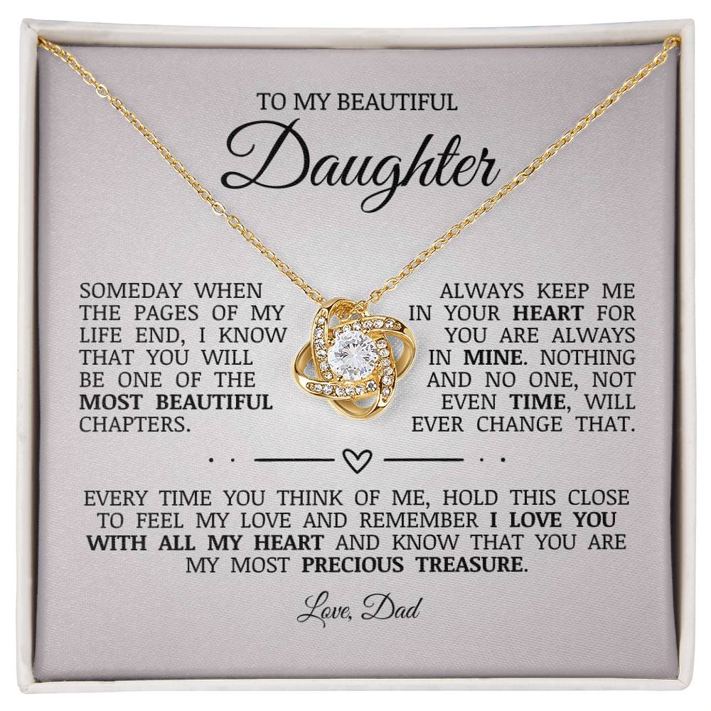To My Beautiful Daughter "Always Keep Me In Your Heart" Love Knot Necklace
