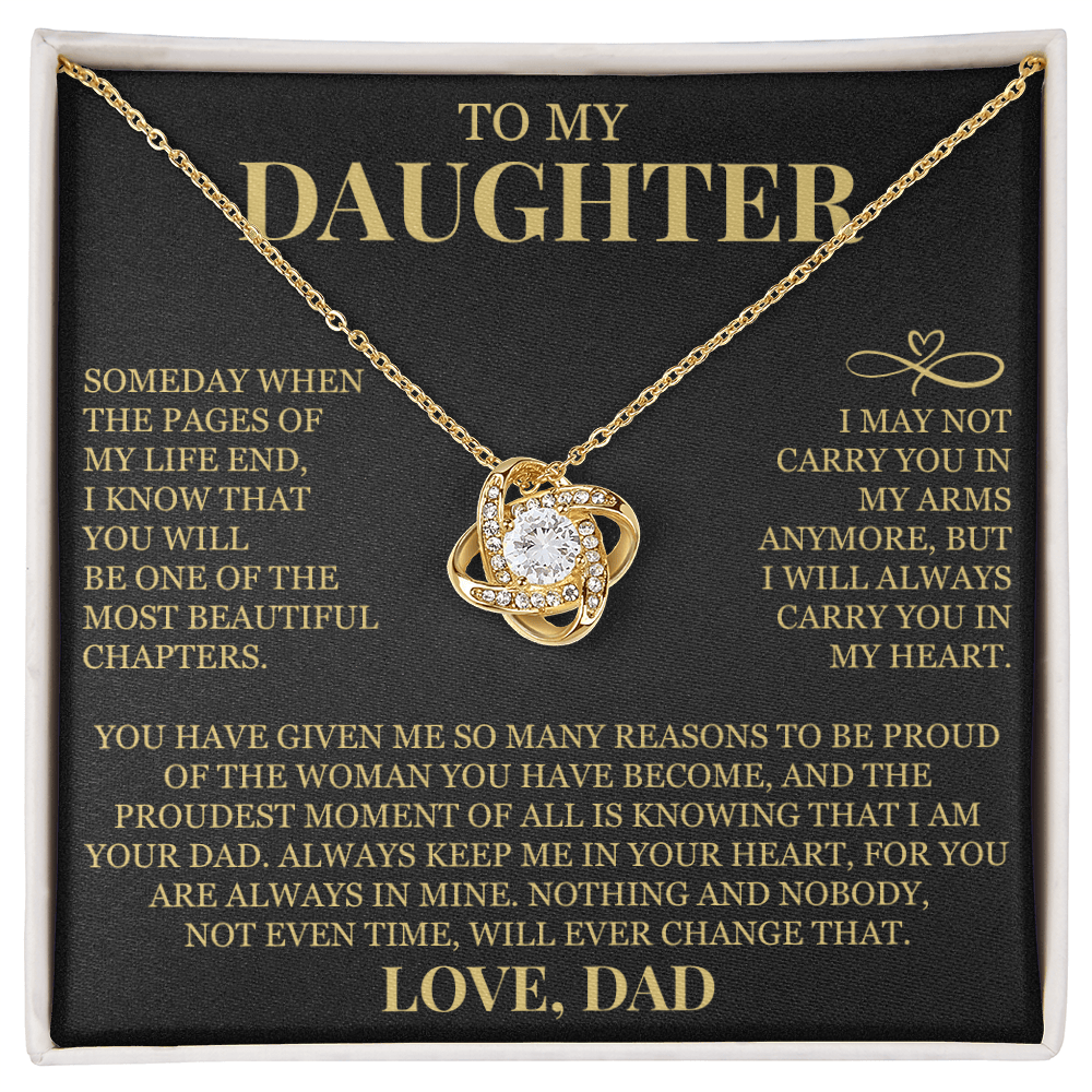 To My Daughter "I Will Always Carry You In My Heart" Love Knot Necklace