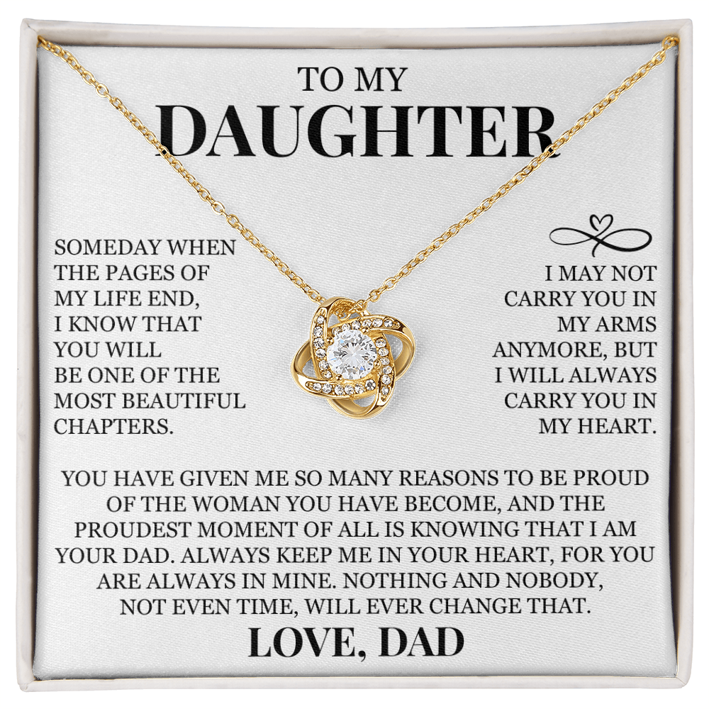 To My Daughter "I Will Always Carry You In My Heart" Love Knot Necklace