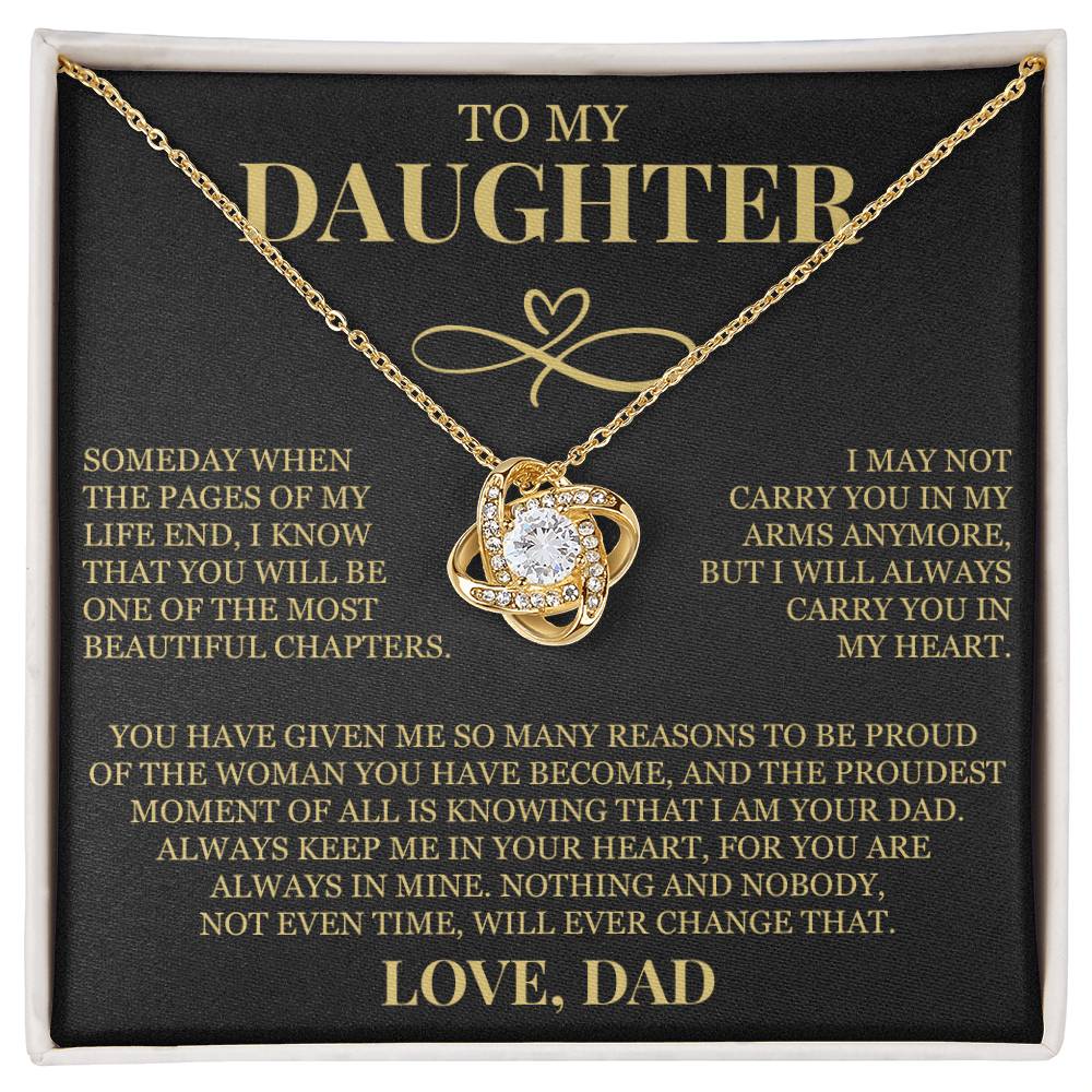 To My Daughter "I Will Always Carry You In My Heart" Love Knot Necklace