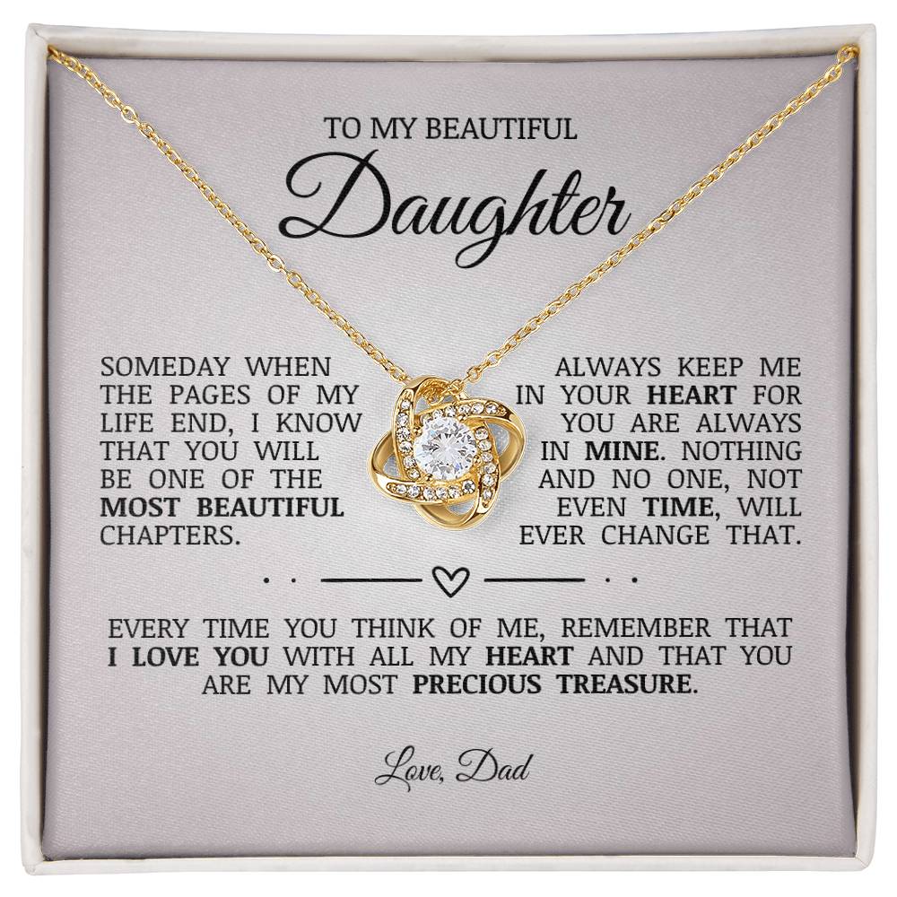 To My Beautiful Daughter "Always Keep Me In Your Heart" Love Knot Necklace