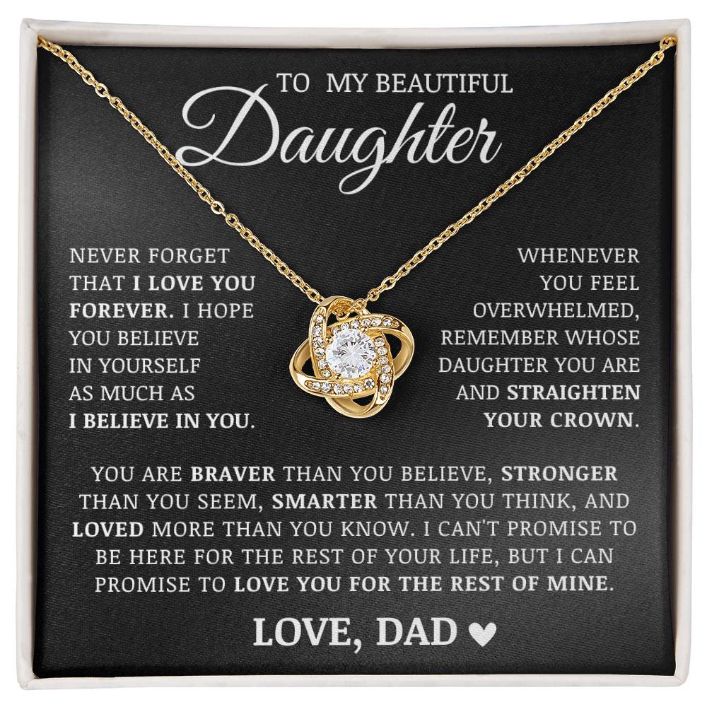To My Beautiful Daughter "Believe In Yourself" Love Knot Necklace