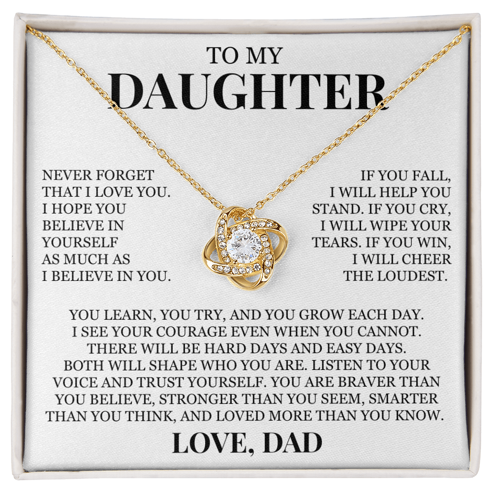 To My Daughter "Never Forget That I Love You" Love Knot Necklace