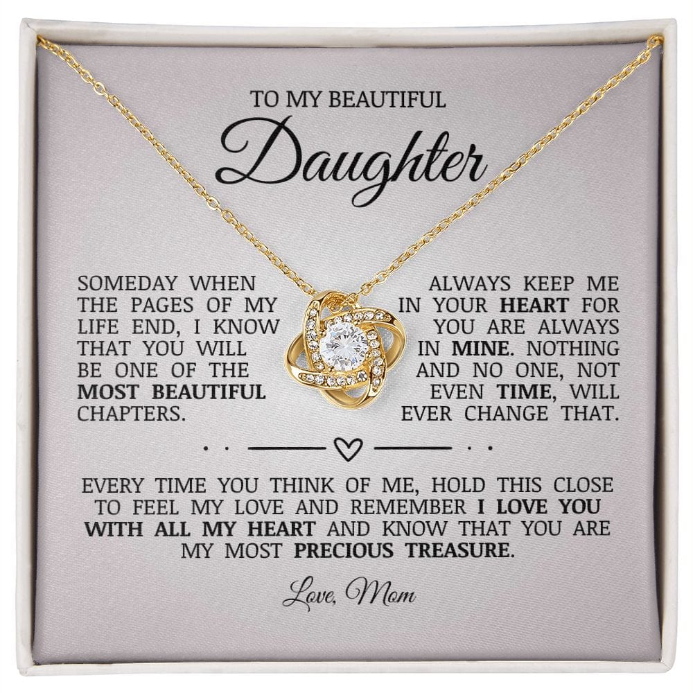 To My Beautiful Daughter "Always Keep Me In Your Heart" Love Knot Necklace