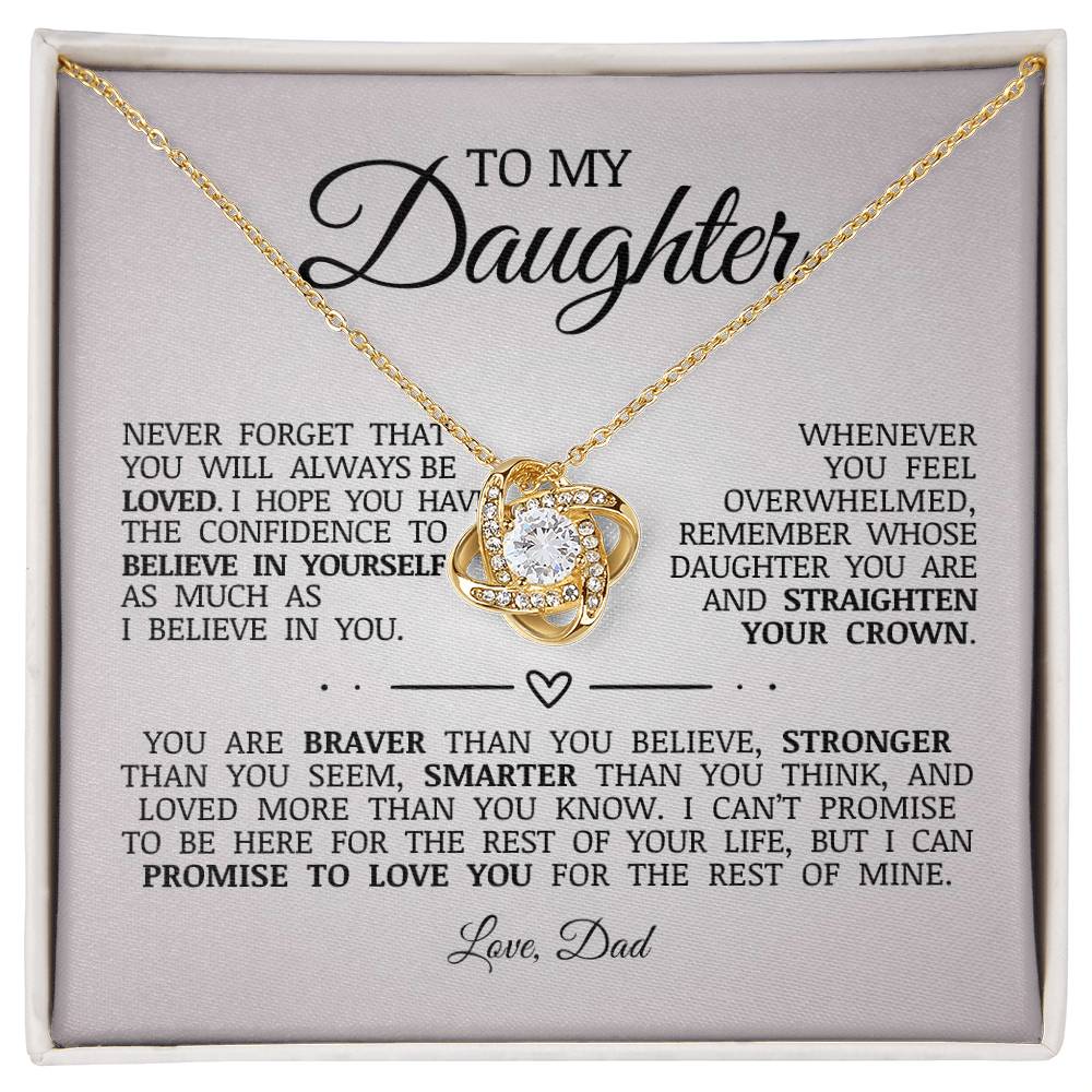 To My Daughter "You Will Always Be Loved" Love Knot Necklace