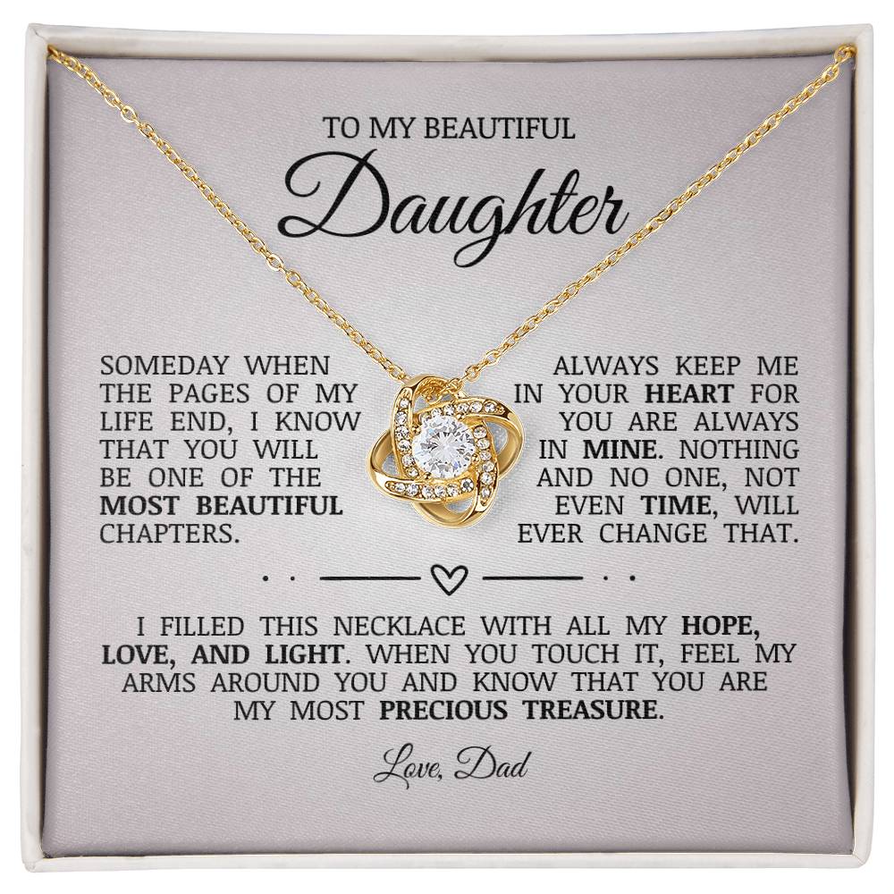 To My Beautiful Daughter "Always Keep Me In Your Heart" Love Knot Necklace