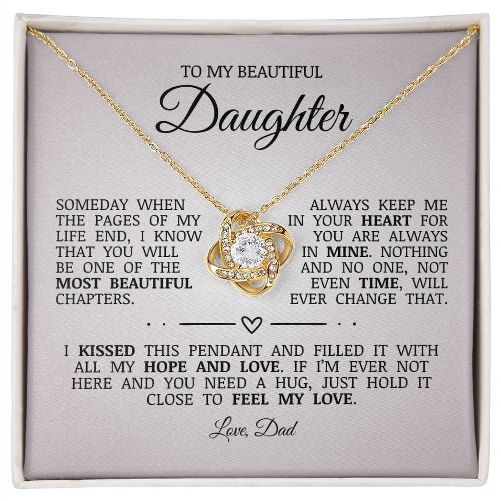 To My Beautiful Daughter "Always Keep Me In Your Heart" Love Knot Necklace