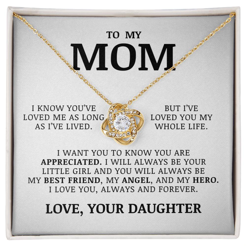 To My Mom "My Angel" Love Knot Necklace