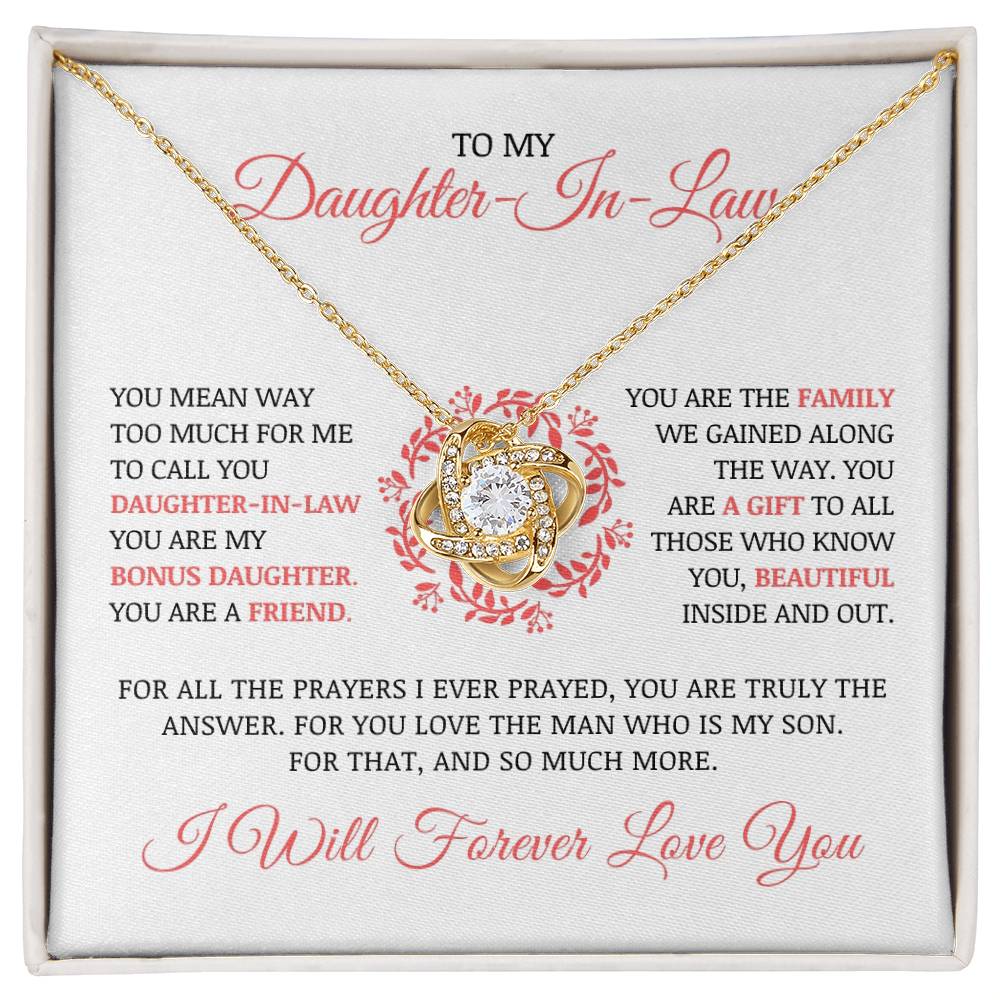 To My Daughter In Law "I Will Forever Love You" Love Knot Necklace