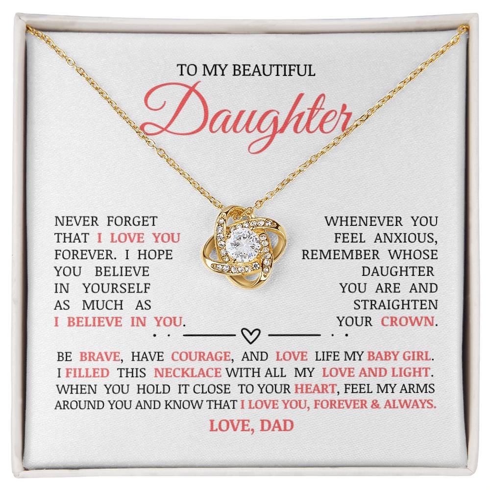 To My Beautiful Daughter "I Love You Forever" Love Knot Necklace