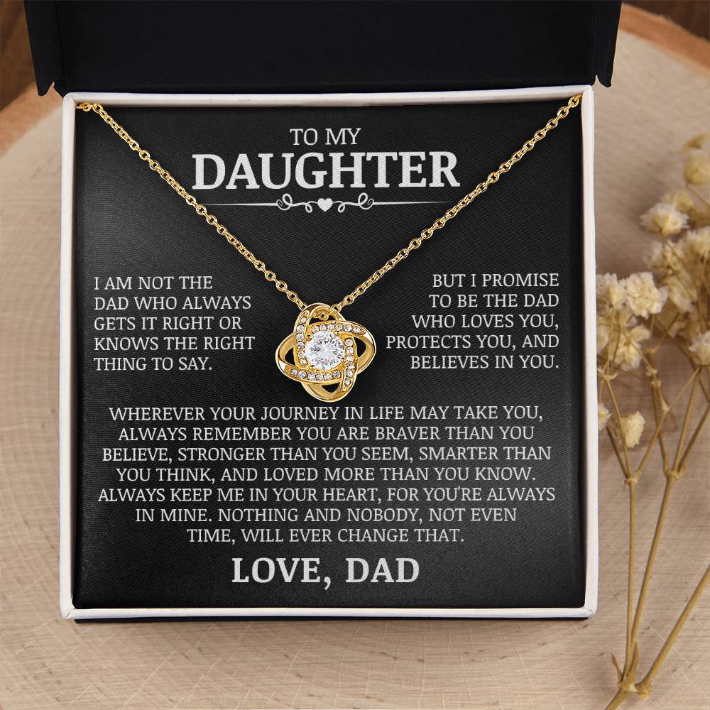 To My Daughter "Always Keep Me In Your Heart" Love Knot Necklace