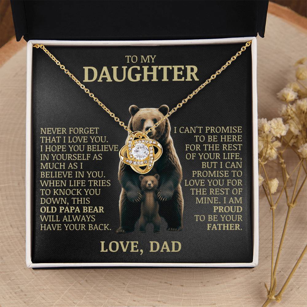 To My Daughter "Papa Bear Will Always Have Your Back" Love Knot Necklace