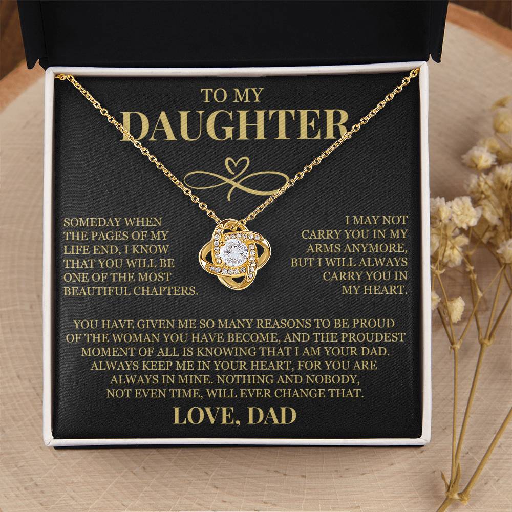 To My Daughter "I Will Always Carry You In My Heart" Love Knot Necklace