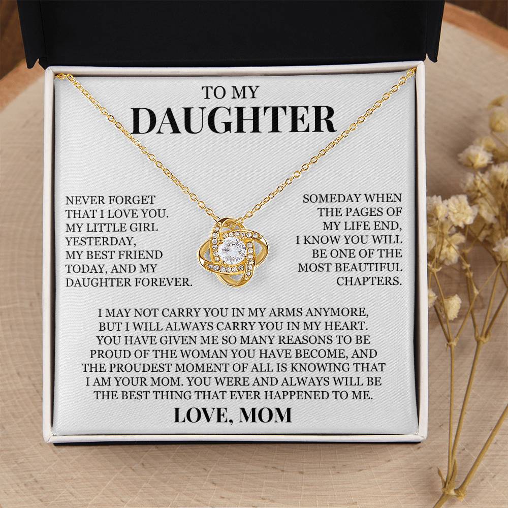 To My Daughter "Never Forget That I Love You" Love Knot Necklace