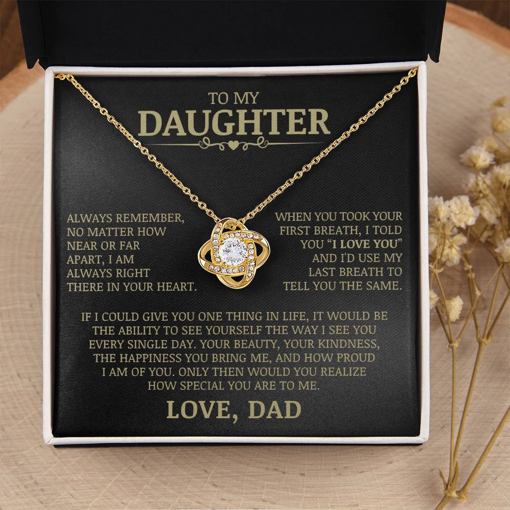 To My Daughter "Always Right There In Your Heart" Love Knot Necklace