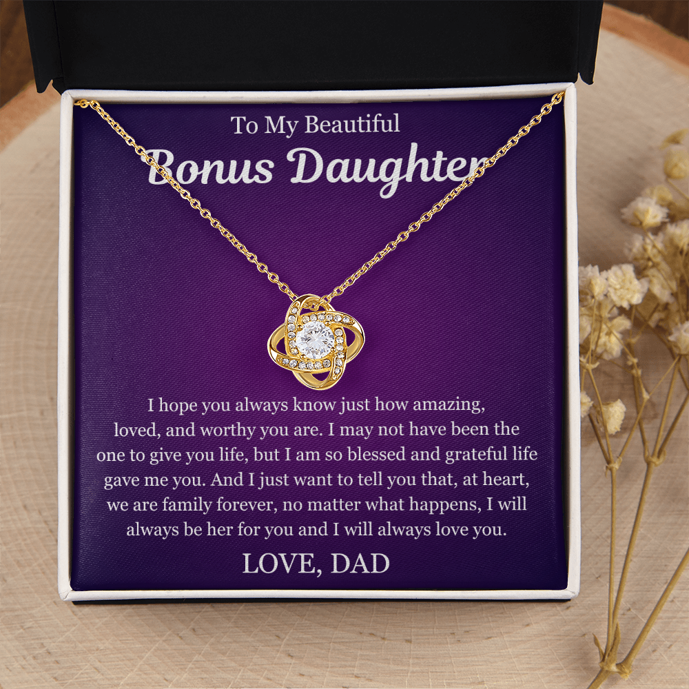 To My Beautiful Bonus Daughter - Love Knot Necklace