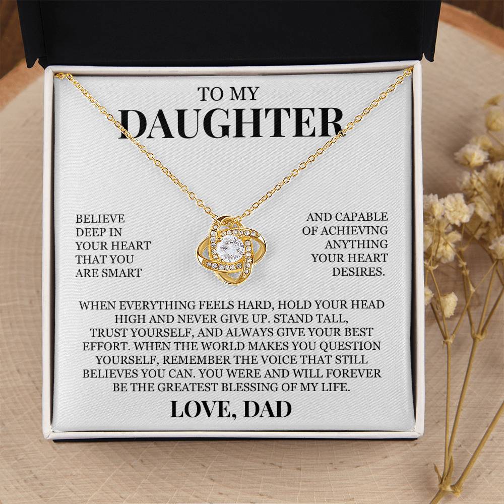 To My Daughter "Hold Your Head High" Love Knot Necklace