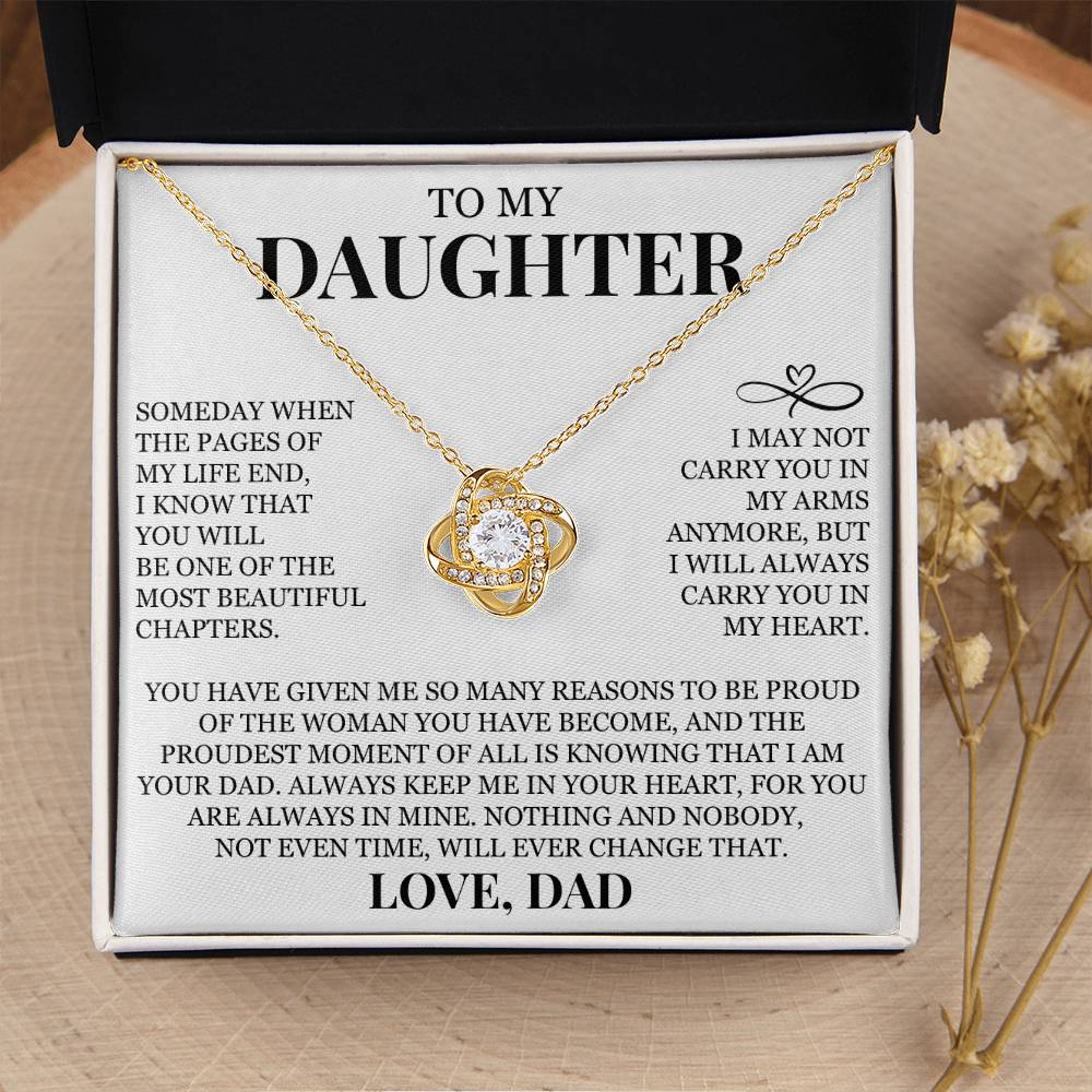 To My Daughter "I Will Always Carry You In My Heart" Love Knot Necklace