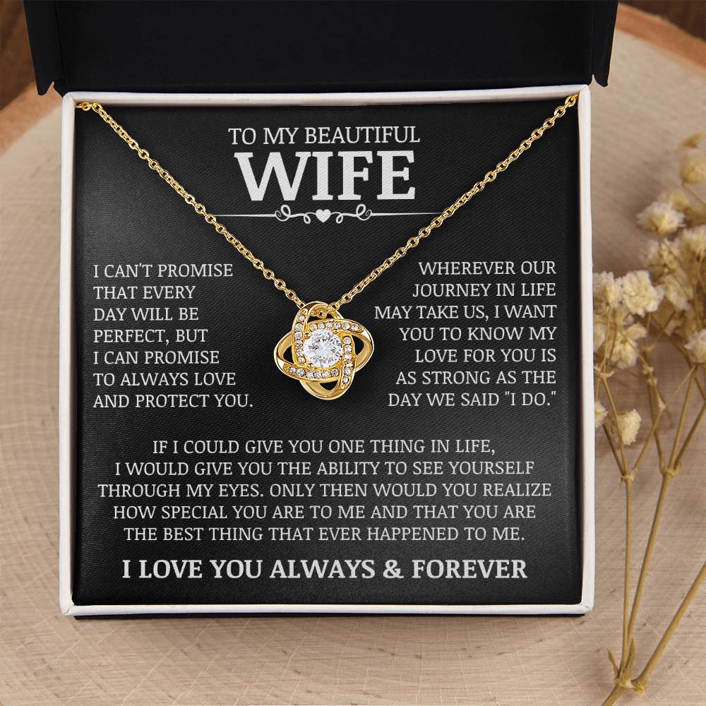 To My Beautiful Wife "Always Love and Protect You" Love Knot Necklace
