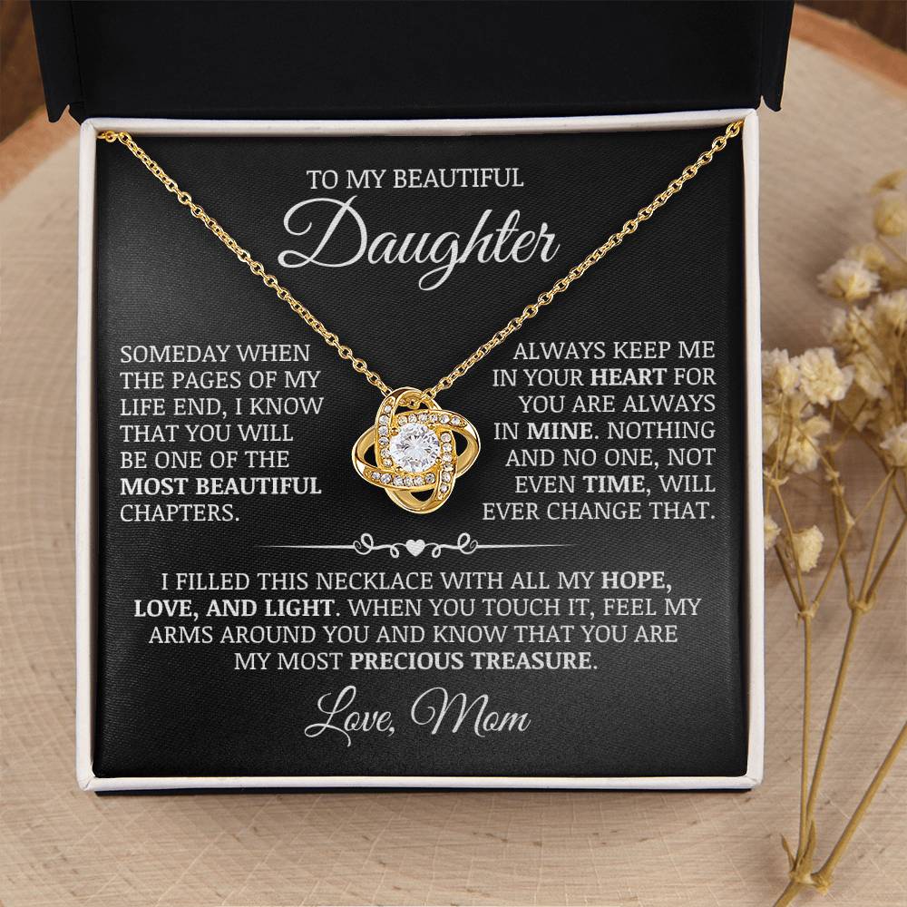 To My Daughter "Always Keep Me In Your Heart" Love Knot Necklace