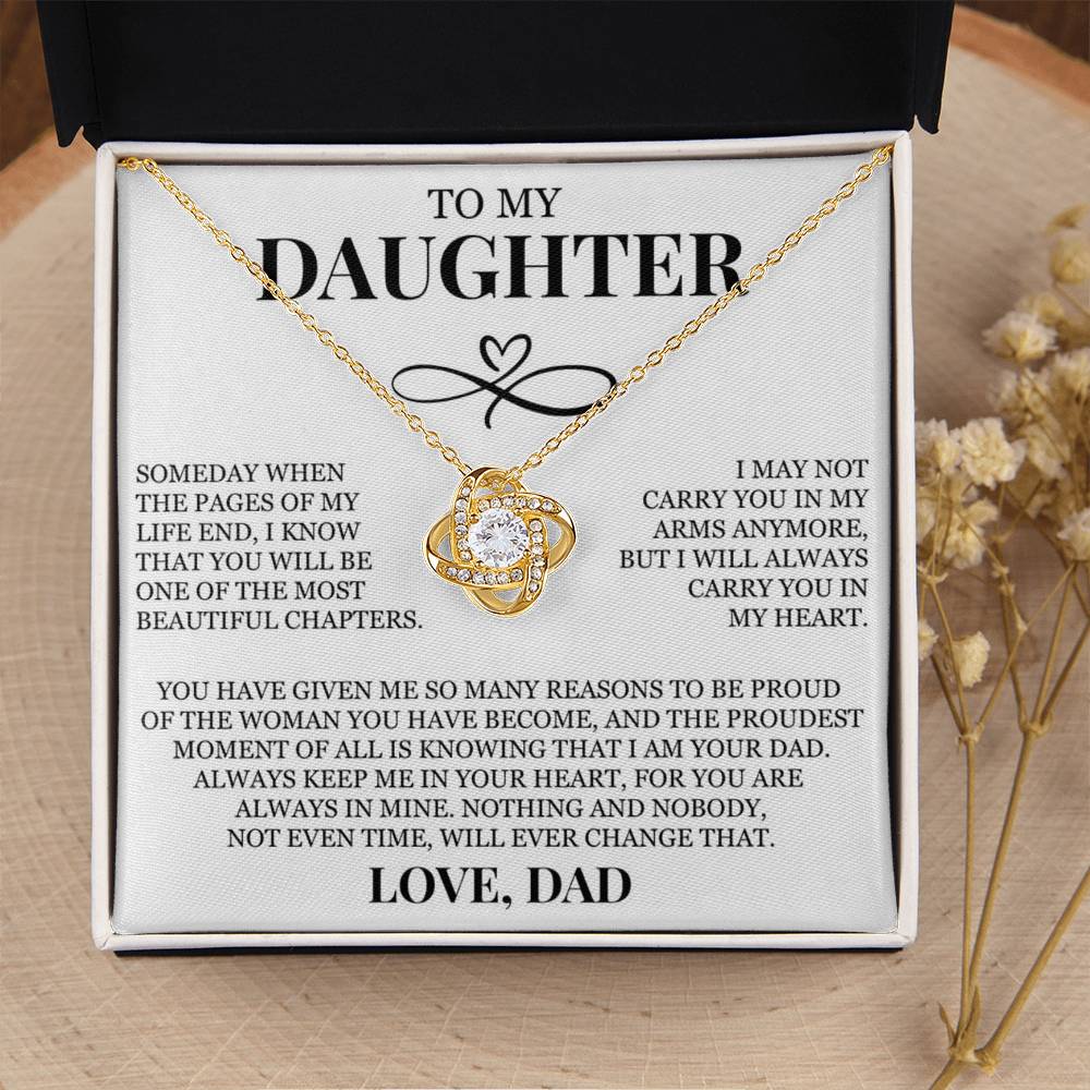 To My Daughter "I Will Always Carry You In My Heart" Love Knot Necklace