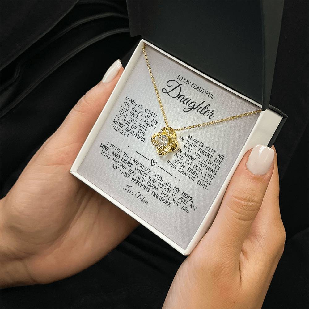 To My Beautiful Daughter "Always Keep Me In Your Heart" Love Knot Necklace