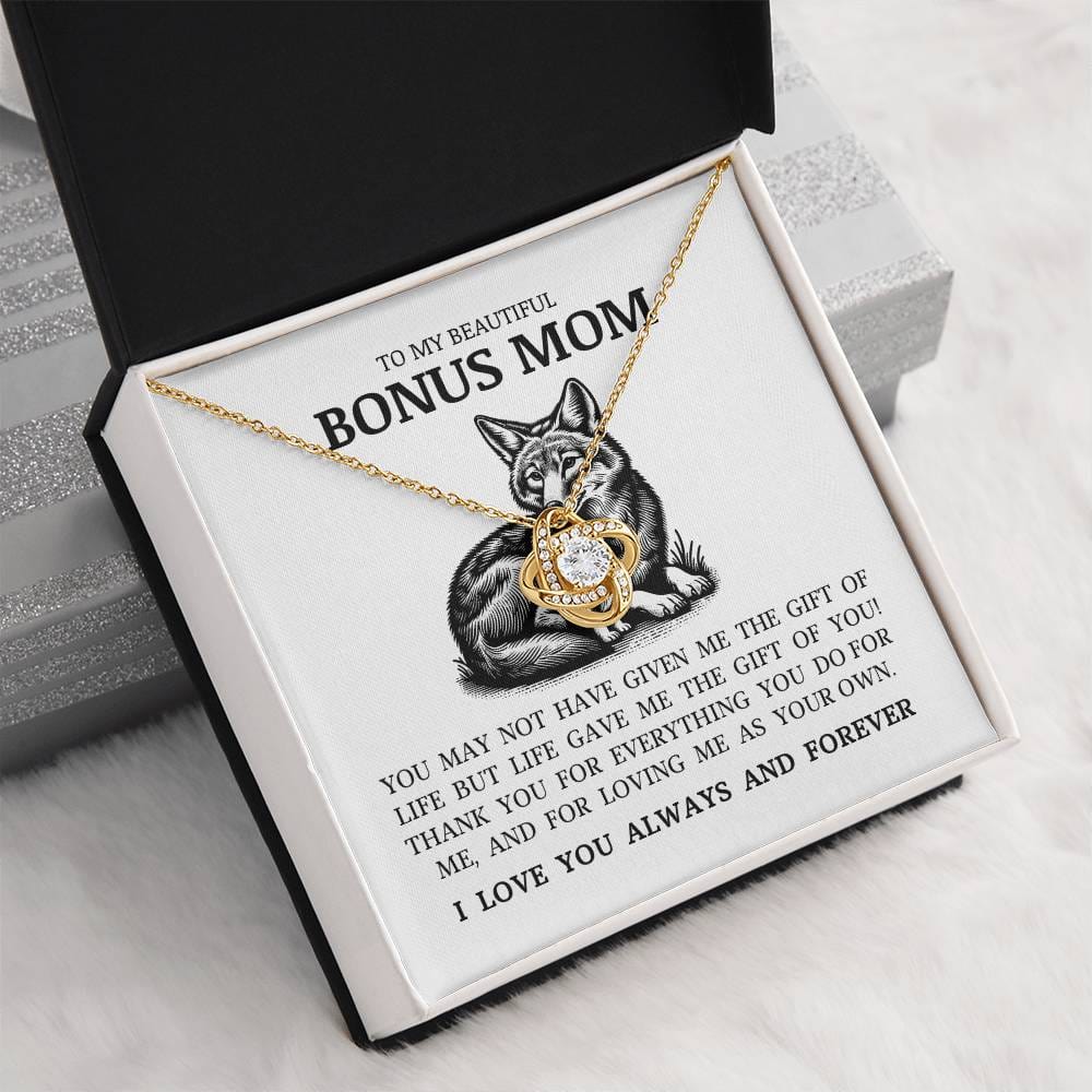 To My Bonus Mom "I Love You Always and Forever" Love Knot Necklace
