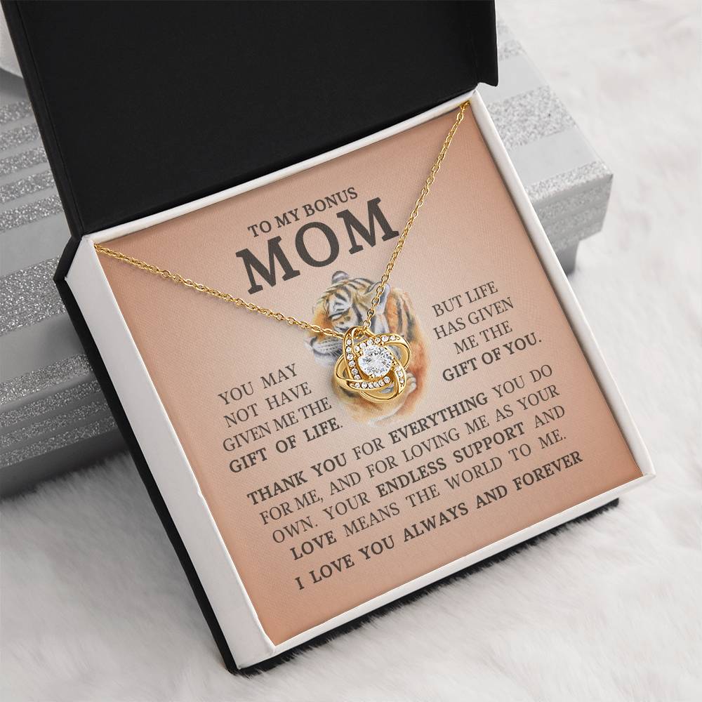 To My Bonus Mom "I Love You Always and Forever" Love Knot Necklace