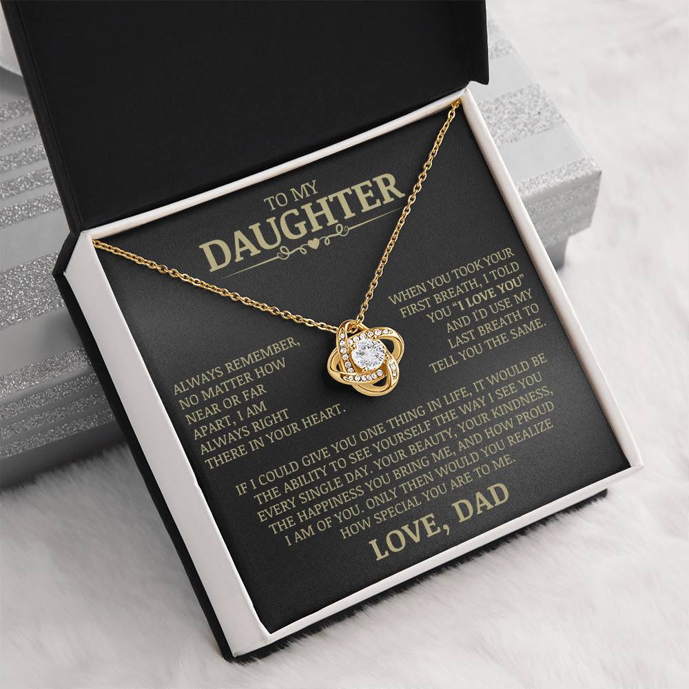 To My Daughter "Always Right There In Your Heart" Love Knot Necklace