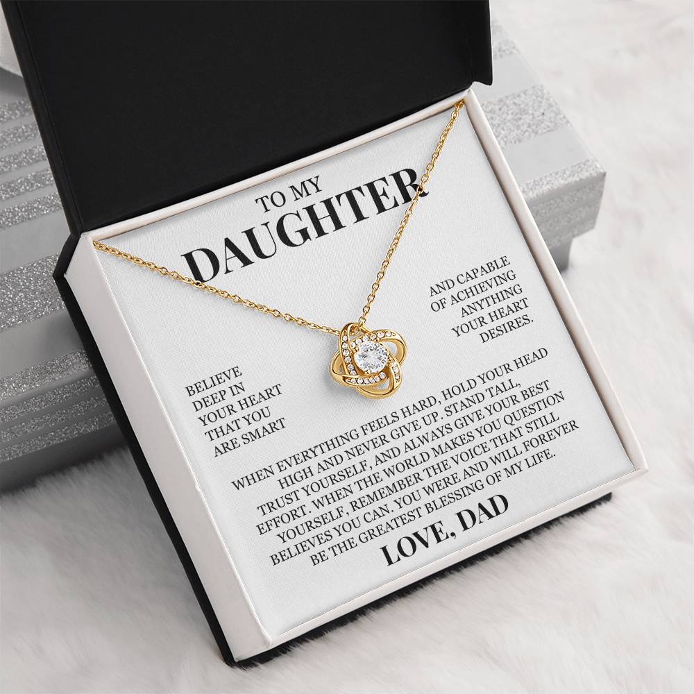 To My Daughter "Hold Your Head High" Love Knot Necklace