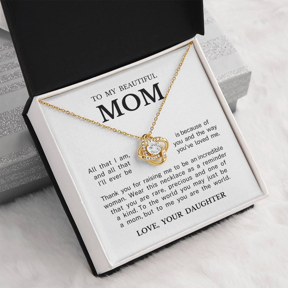 To My Beautiful Mom "You Are Precious" Love Knot Necklace