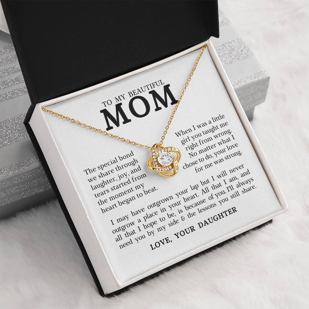 To My Beautiful Mom "I Love You" Love Knot Necklace
