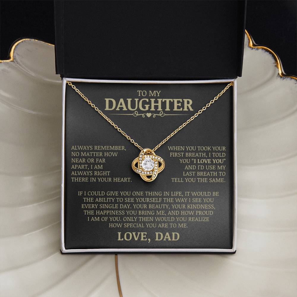 To My Daughter "Always Right There In Your Heart" Love Knot Necklace