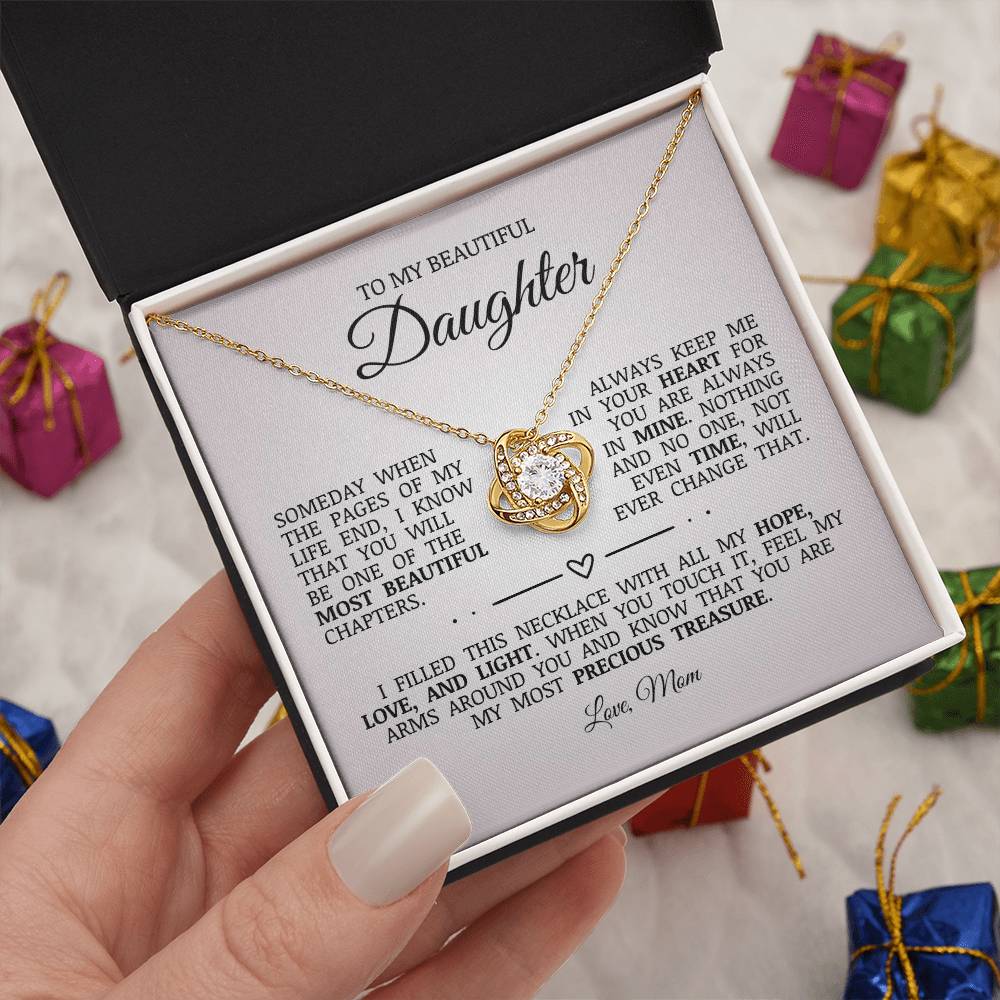 To My Beautiful Daughter "Always Keep Me In Your Heart" Love Knot Necklace