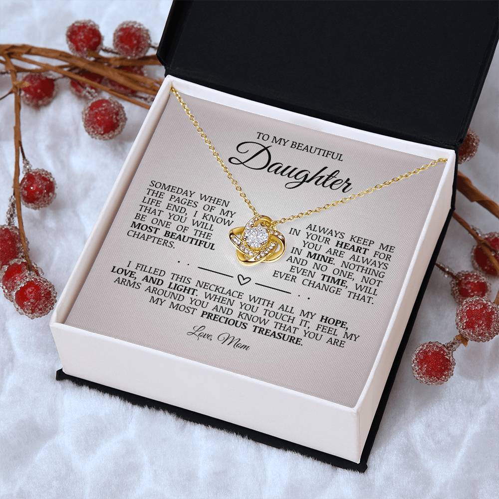 To My Beautiful Daughter "Always Keep Me In Your Heart" Love Knot Necklace