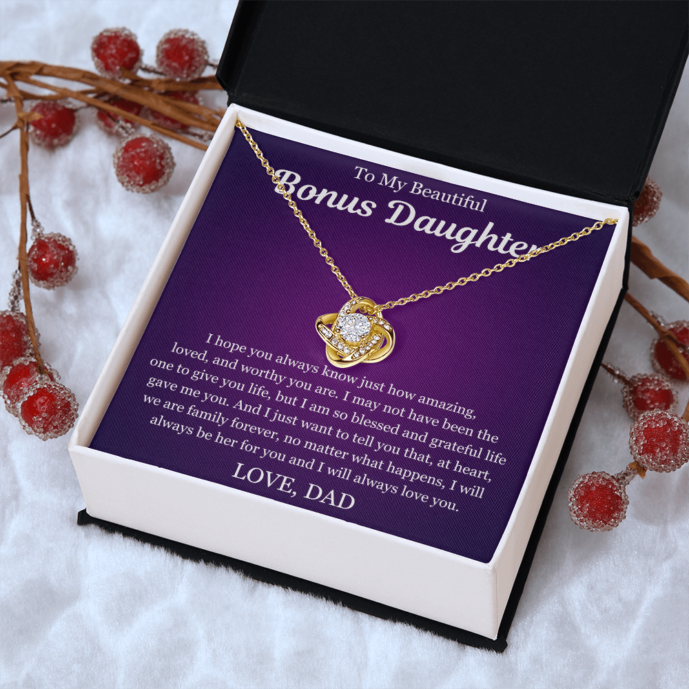 To My Beautiful Bonus Daughter - Love Knot Necklace