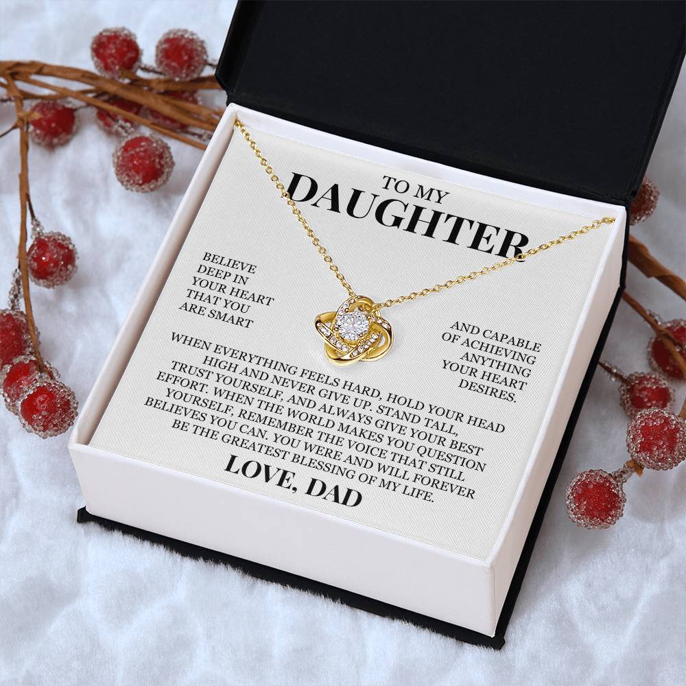 To My Daughter "Hold Your Head High" Love Knot Necklace
