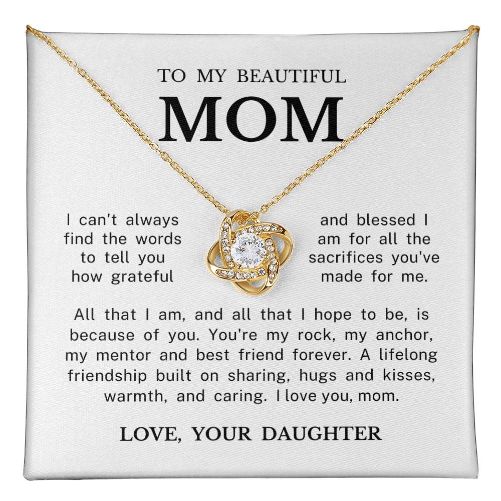 To My Beautiful Mom "I Love You" Love Knot Necklace