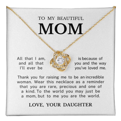 To My Beautiful Mom "You Are The World" Love Knot Necklace