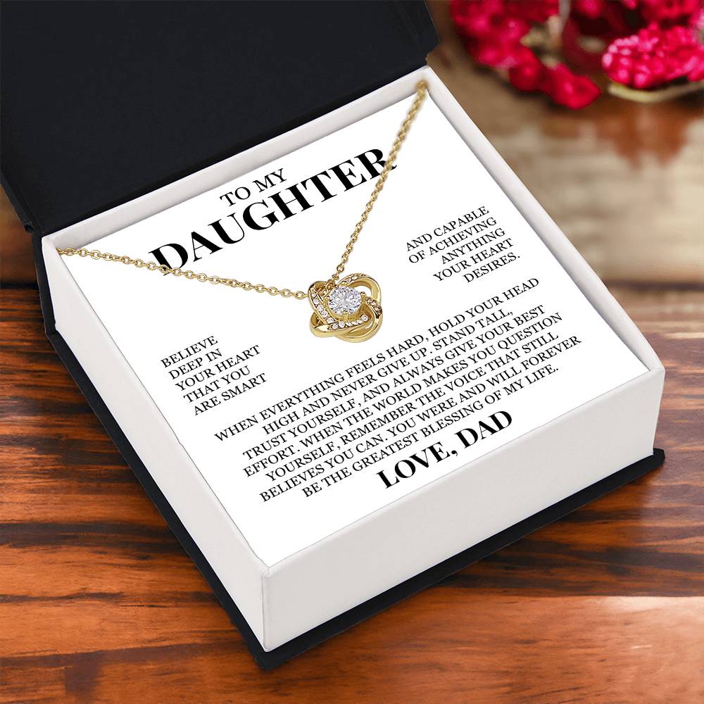 To My Daughter "Hold Your Head High" Love Knot Necklace
