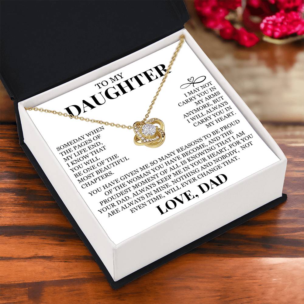 To My Daughter "I Will Always Carry You In My Heart" Love Knot Necklace