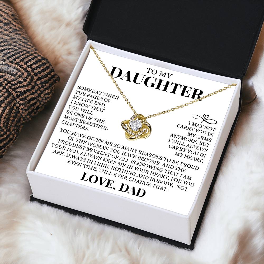 To My Daughter "I Will Always Carry You In My Heart" Love Knot Necklace