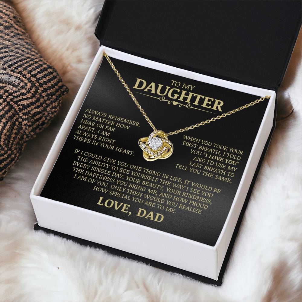 To My Daughter "Always Right There In Your Heart" Love Knot Necklace