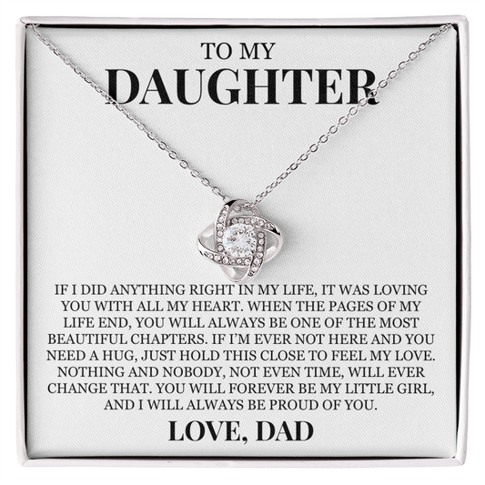 To My Daughter "Hold This Close to Feel My Love" Love Knot Necklace