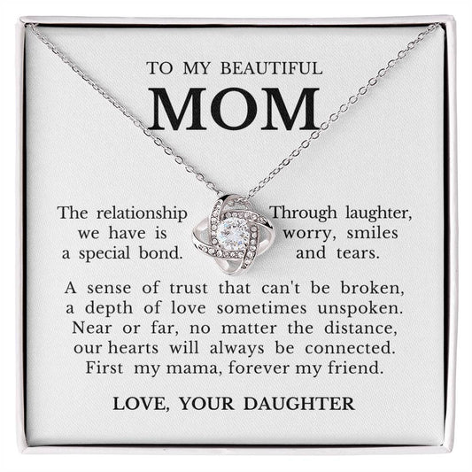 To My Beautiful Mom "Forever My Friend" Love Knot Necklace