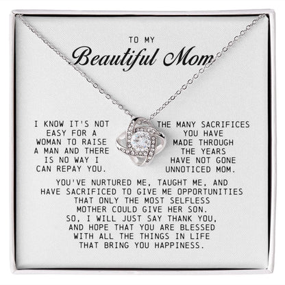 To My Beautiful Mom, Love Knot Necklace